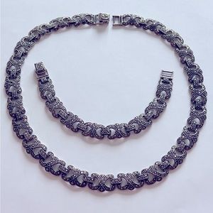 Gorgeous Sterling Silver 925 Marcasite Stone Linked Necklace and bracelet